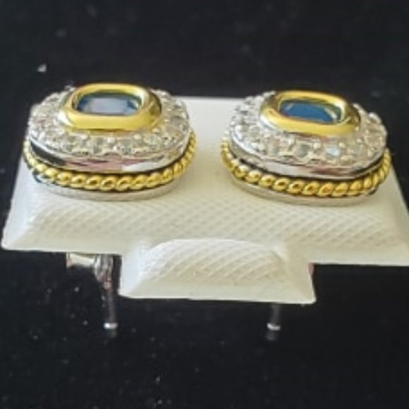 925 SILVER BLUE CZ SQUARED STUDS EARRINGS - Picture 4 of 4